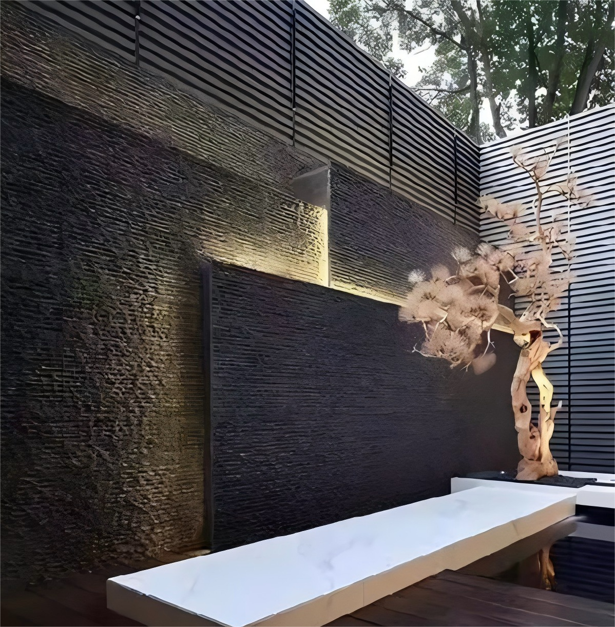 PU Natural Flowing Stone Water Feature Panels – Cultural Stone Wall for Exterior Water Curtain & Landscape Design - Image 4